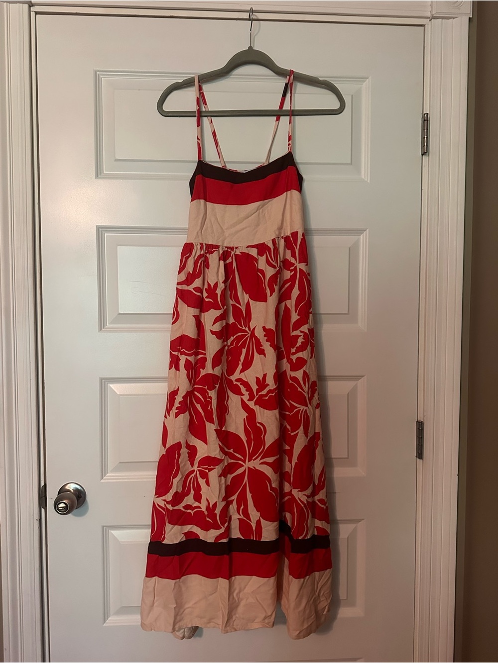 Le Ragazze Red and Cream Striped Spaghetti Strap Dress